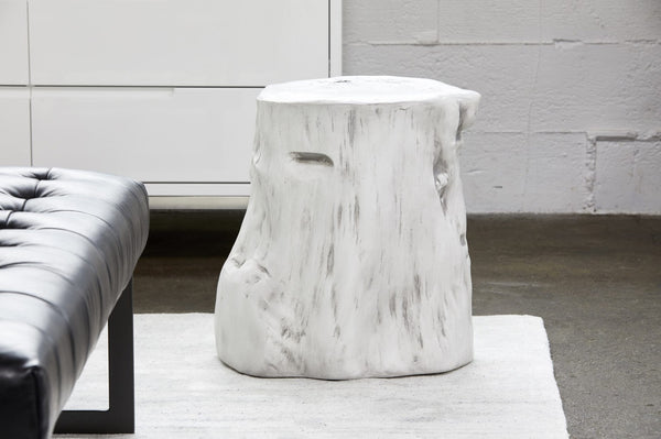 Log Stool - Antique White