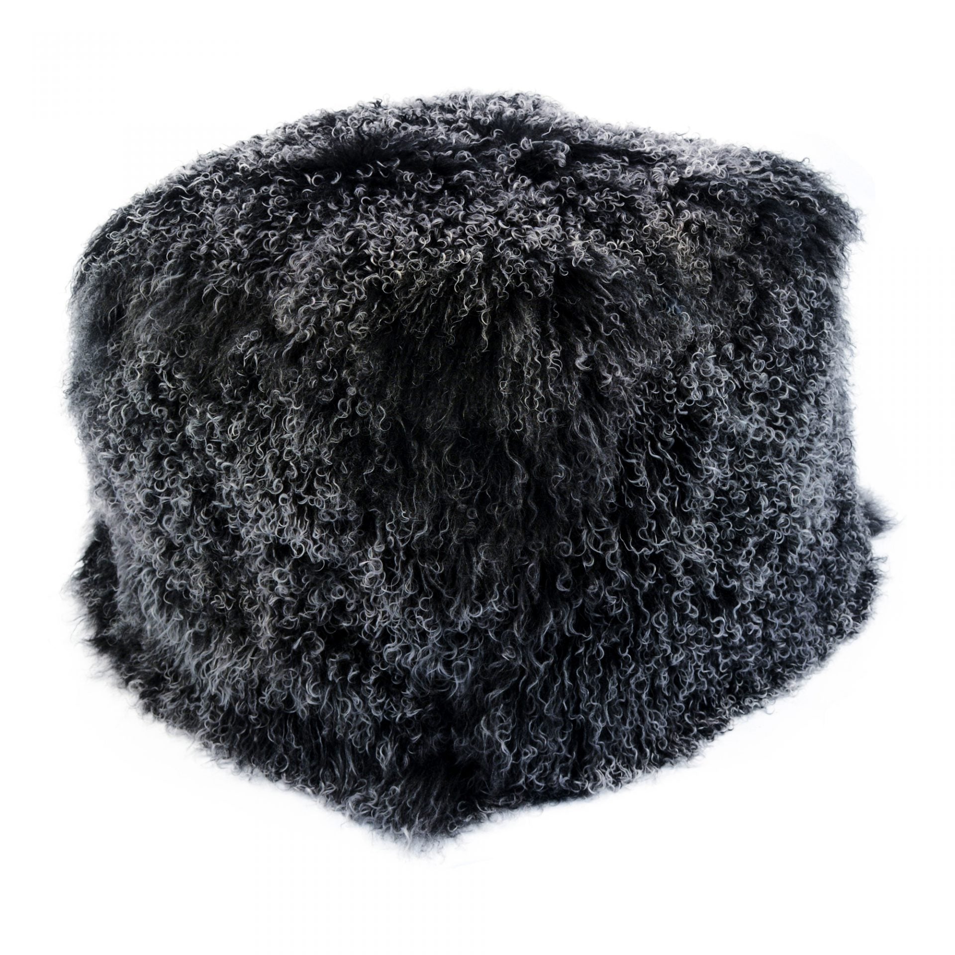 Lamb Fur Pouf - Black Snow
