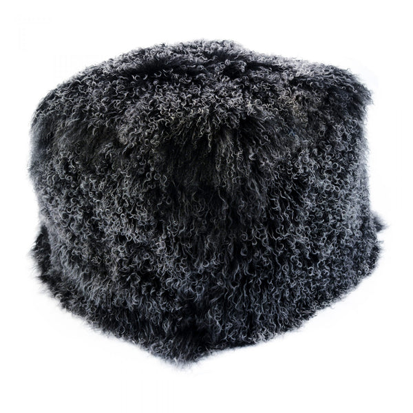 Lamb Fur Pouf - Black Snow