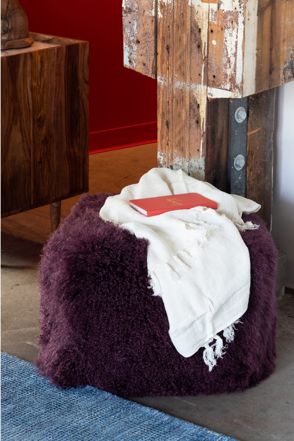 Lamb Fur Pouf - Purple