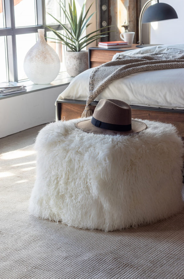 Lamb Fur Pouf - Natural