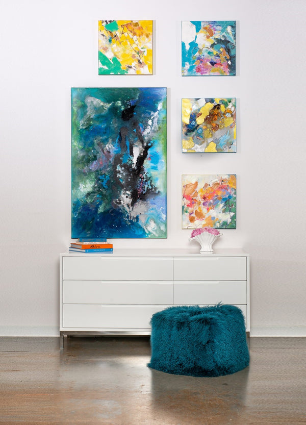 Lamb Fur Pouf - Blue