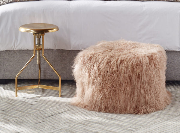 Lamb Fur Pouf - Pink