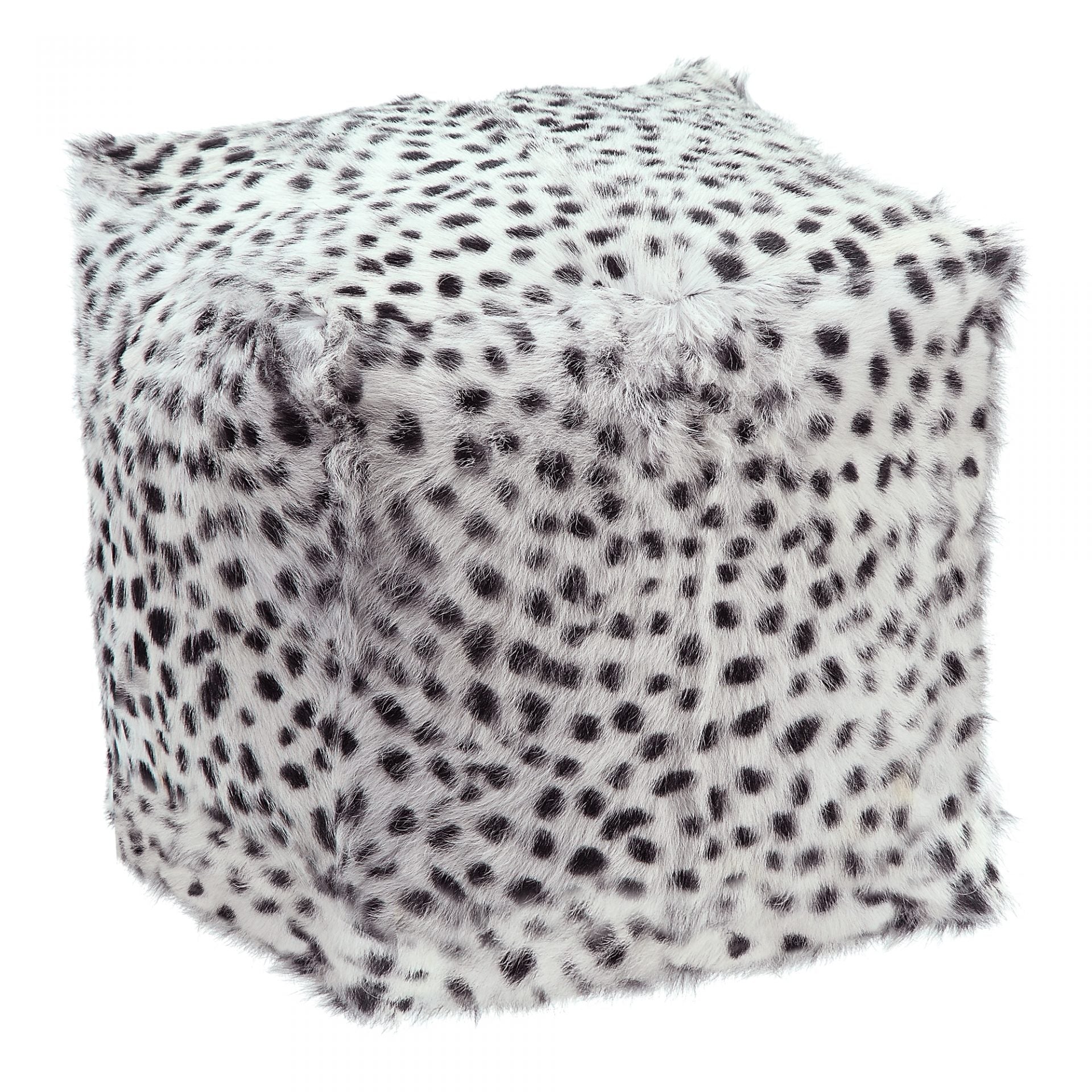 Spotted Goat Fur Pouf - Light Grey