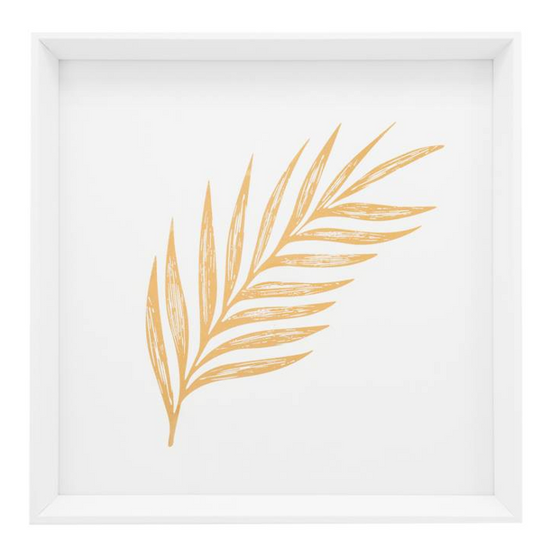 Gold Feathered Palm Leaf Framed Canvas Print