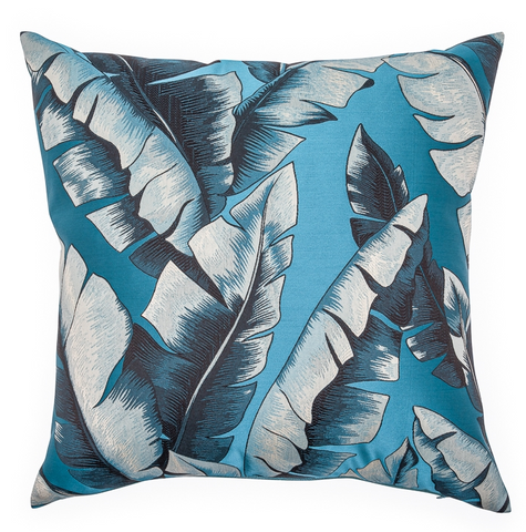 Banana Leaf Satin Blue Woven Accent Cushion