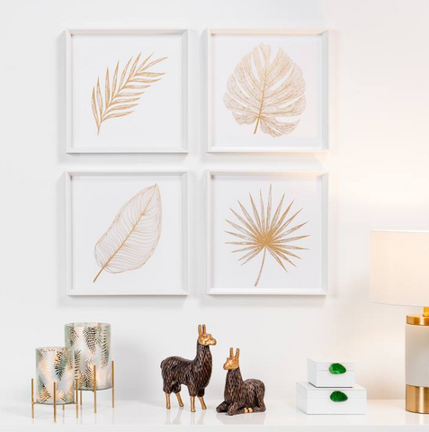 Gold Feathered Palm Leaf Framed Canvas Print