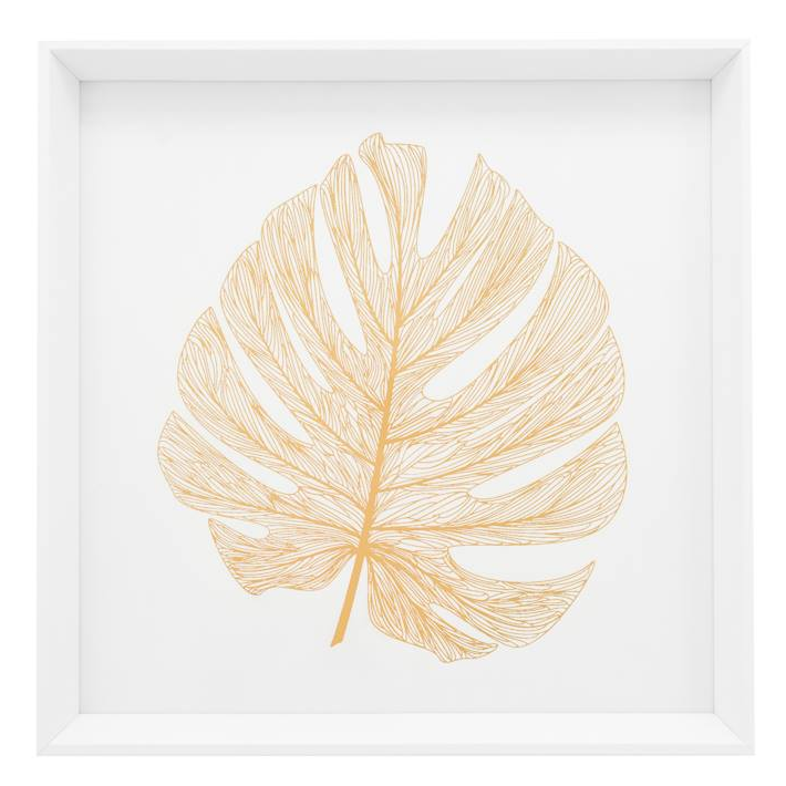 Gold Monstera Leaf Framed Canvas Print