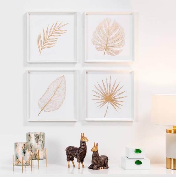 Gold Spike Palm Leaf Framed Canvas Print