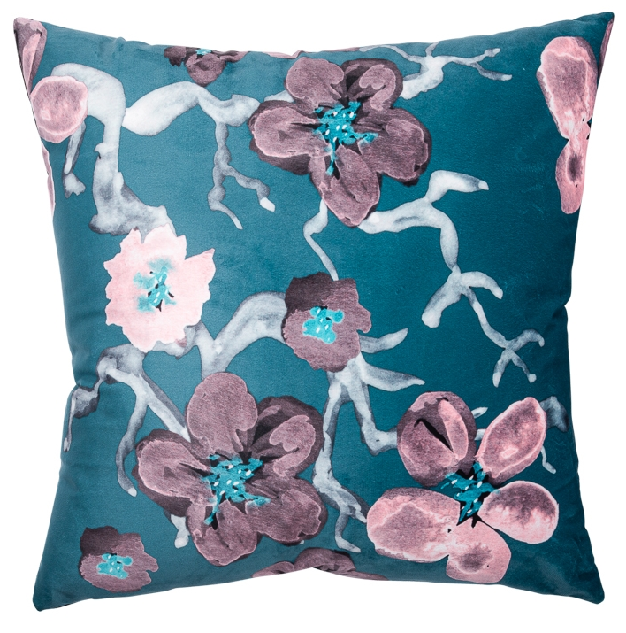 Sakura Blue Velvet Accent Cushion